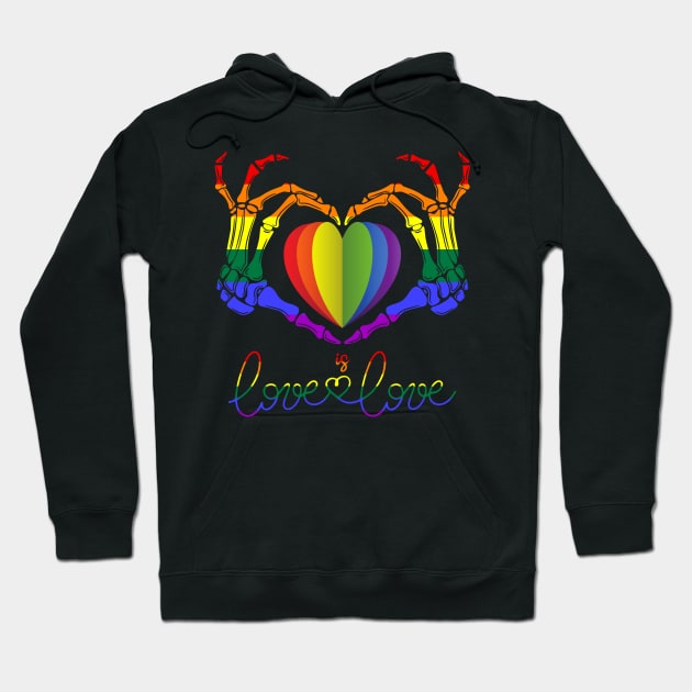 Rainbow Skeleton Heart Loves Is Love LGBT Gay Lesbian Pride Hoodie by AE Desings Digital